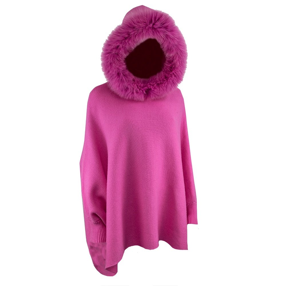 Peter Glenn Knit Hooded Poncho with Real Fur (Women's) Peter Glenn