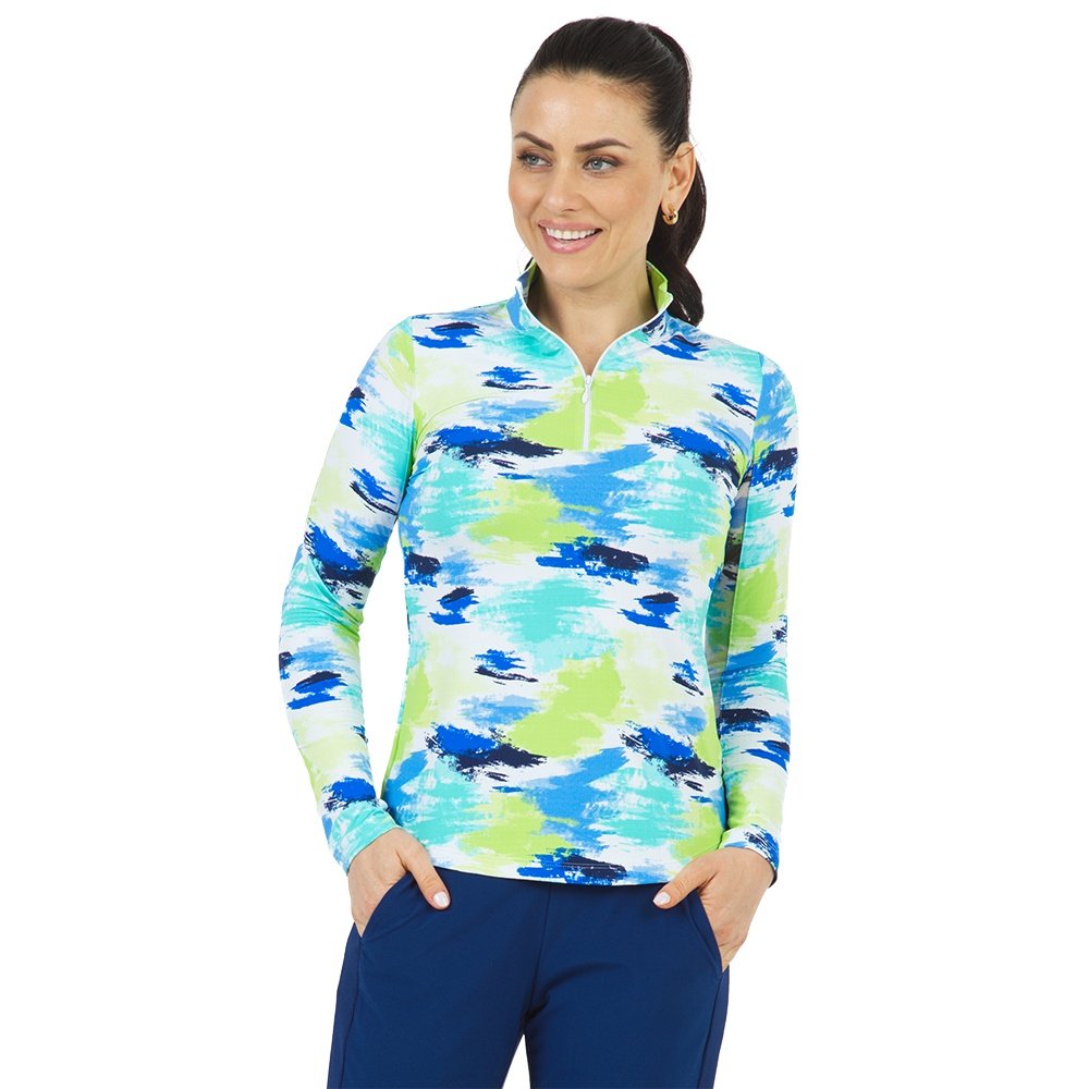 IBKUL Womens Long Sleeve Mock Solid Top - Classic Navy