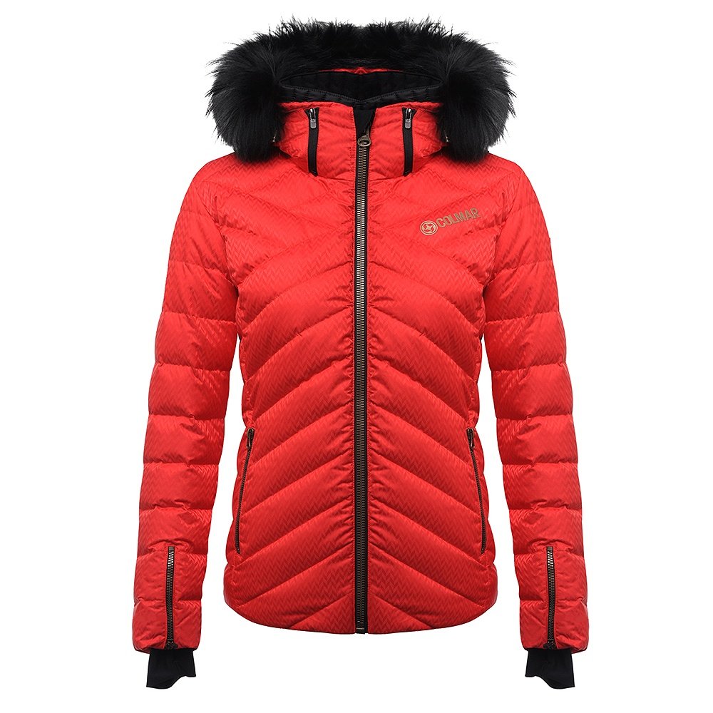 Red ski jacket on sale womens fur hood