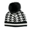Peter Glenn Houndstooth Beanie with Real Fur Pom (Women's)