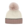 Peter Glenn Contrast Cuff Knit Hat with Real Fur Pom (Women's)