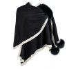 Peter Glenn Knit Wrap with Loop and Real Fox Fur Poms (Women's)